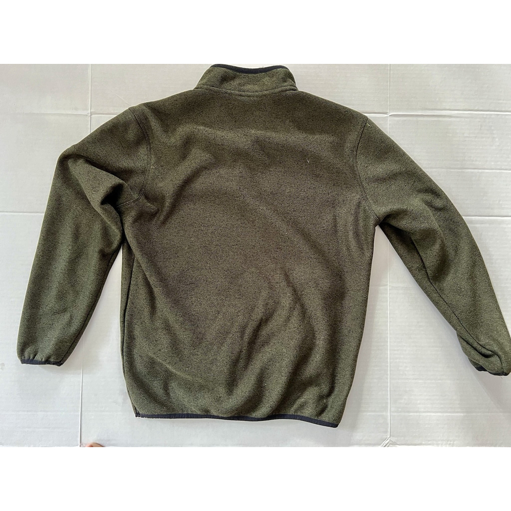 Mens EDDIE BAUER Knit Fleece Sweater 1/4 Button Pullover Hthr Green Small - Picture 7 of 8